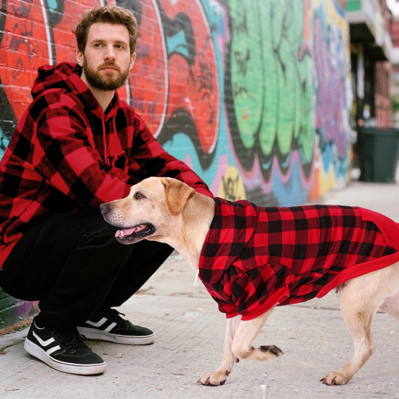 KOOLTAIL Plaid Dog Hoodie Pet Clothes Sweater with Hat and Pocket for Small Medium Large Size Dogs, Soft Winter Warm Dog Cold Weather Coat, Fleece Fall Dog Hooded Sweatshirt for Puppy Cats, Red XXL - Image 3
